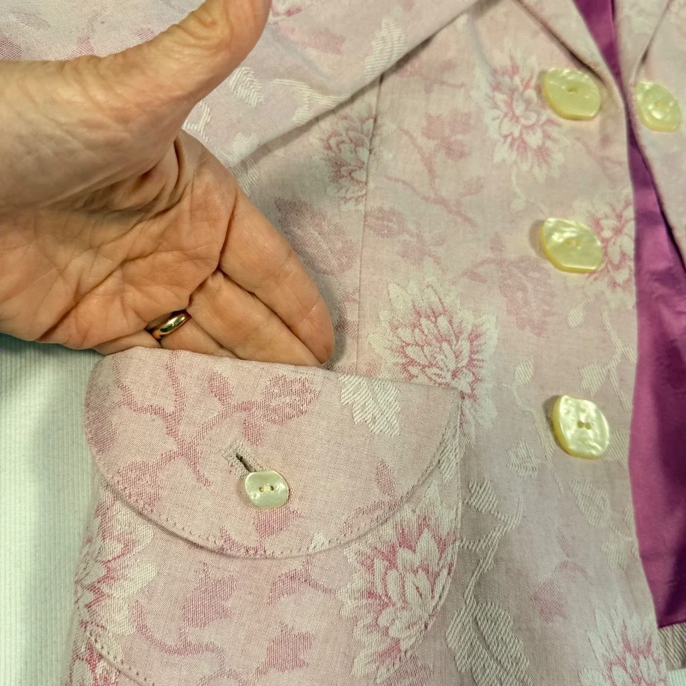 Ann Taylor Petites‎ 8P Pink Floral Jacquard Brocade Linen blend Blazer Easter